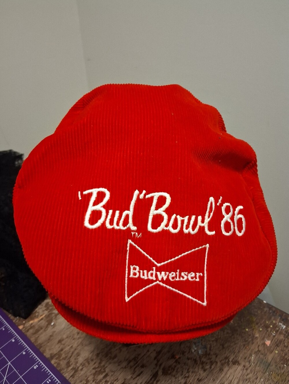 1986 Budweiser BUD BOWL 86 Corduroy Newboy Hat Snapback RED